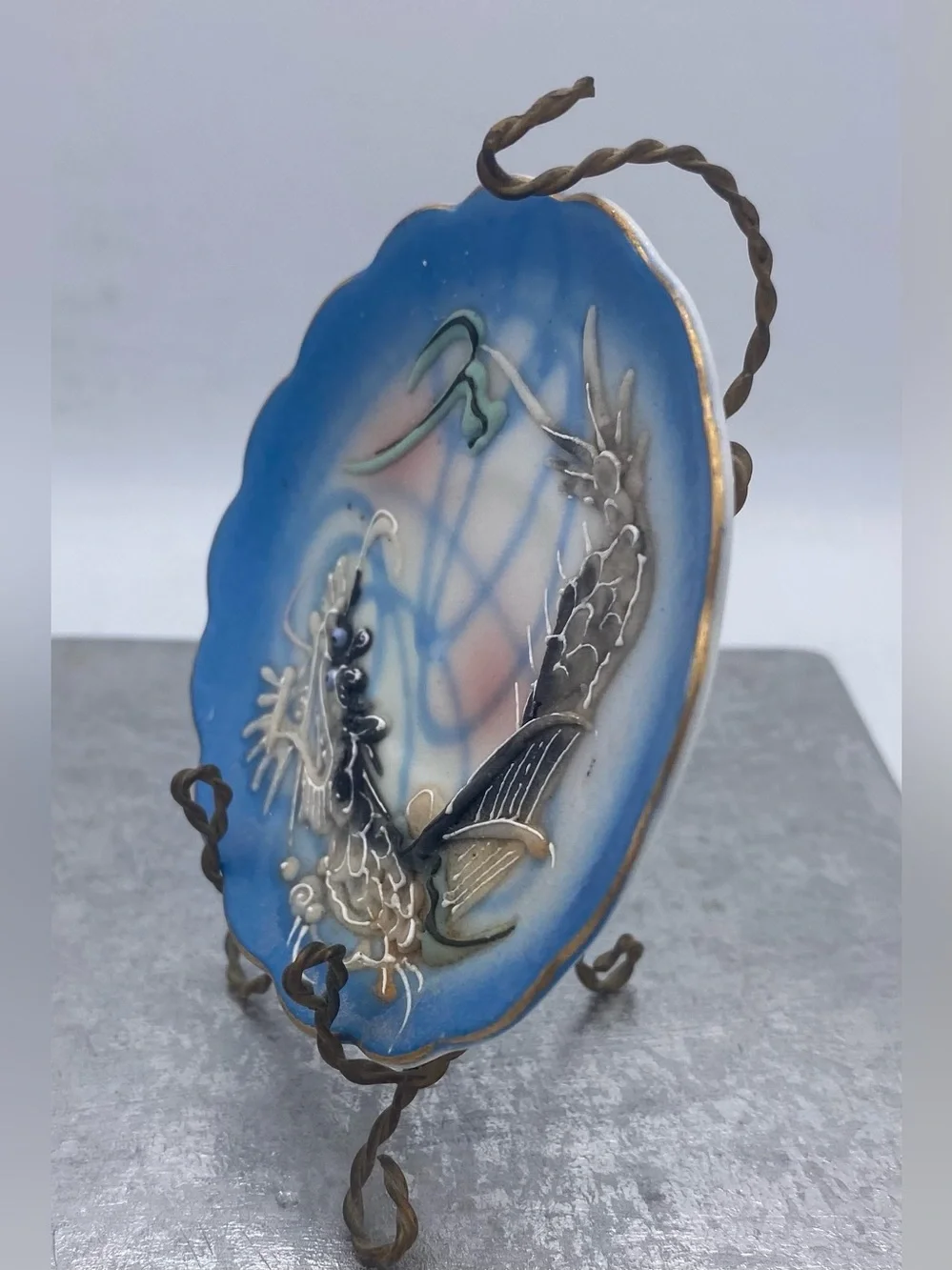 Vintage Miniature Hand Painted Japanese “Dragon-ware” Saucer Moriage Technique